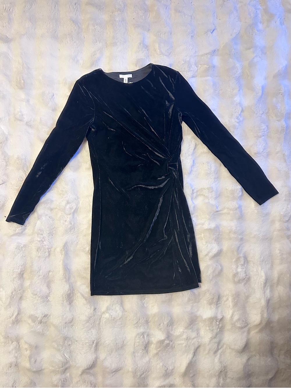 H&M Black Velvet Long-Sleeve Wrap-Accent Dress
